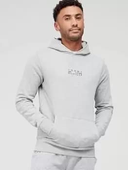 Tommy Hilfiger Organic Cotton Square Logo Overhead Hoodie - Light Grey Heather , Light Grey Heather, Size L, Men