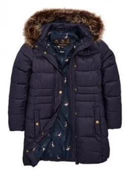 Barbour Girls Caldbeck Quilted Faux Fur Hooded Coat - Navy