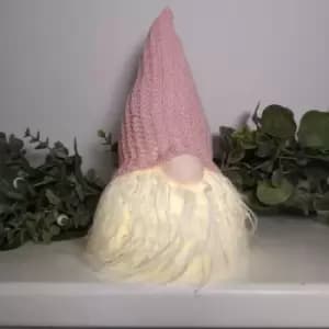 24cm LED Christmas Gonk Decoration with Knitted Pale Pink Hat