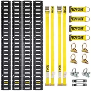 VEVOR E Track Tie-Down Rail Kit, 18PCS 5FT E-Tracks Set Includes 4 Steel Rails & 2 Single Slot & 6 O Rings & 4 Tie-Offs w/ D-Ring & 2 Ratchet Straps,