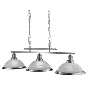 Bistro 3 Light Ceiling Pendant Bar Satin Silver, Acid Glass, E27