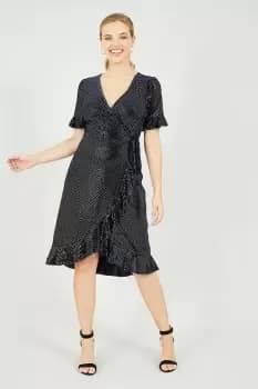 Navy Diamante Velvet Wrap Dress