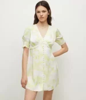 AllSaints Womens Womens Viscose Floral Summer Demi Marama Mini Dress, Yellow and White, Size: 16, Yellow/White
