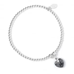 Black Diamond Crystal Heart with Sterling Silver Ball Bead Bracelet