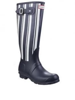 Hunter Hunter Original Garden Stripe Welly Boot, Navy/White, Size 3, Women