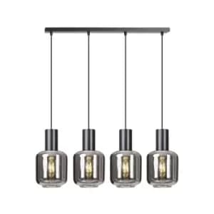 Ingvar Black Bar Pendant Ceiling Light with Graphite Glass Shades, 4x E14