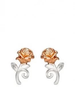 Disney Beauty and The Beast Rose Gold Plated Sterling Silver Rose Stud Earrings, One Colour, Women