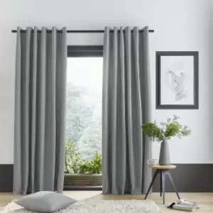 Catherine Lansfield Pinsonic Chevron Lined Eyelet Curtains, Silver, 46 x 72 Inch