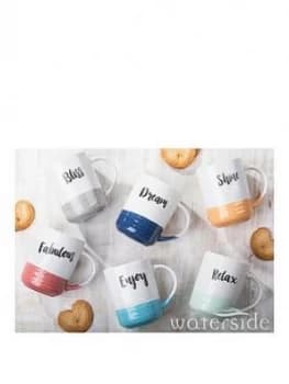 Waterside Dipped Glaze Slogan Mugs ; Set Of 6