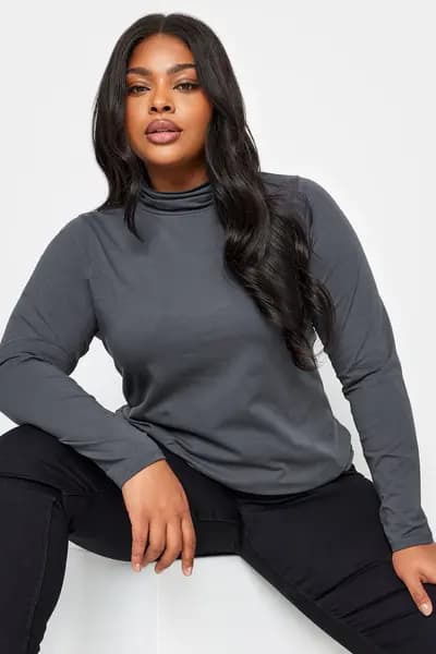 Yours Turtle Neck Top Charcoal