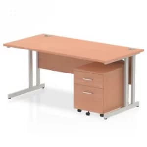 Impulse 1600 Straight Cantilever Workstation 500 Two drawer mobile Pedestal Bundle Beech
