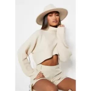 I Saw It First Cosy Recyled Turtle Neck Asymetric Hem Cropped Jumper - White