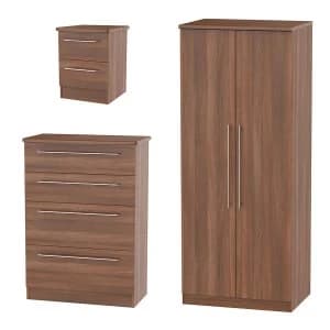 Robert Dyas Edina Wardrobe - Chest of Drawers and Bedside Cabinet Set - Walnut