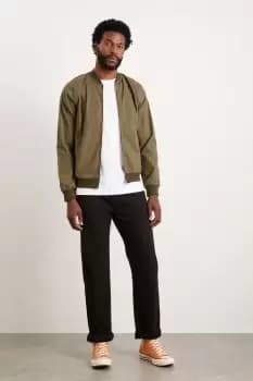 Slim Fit Khaki Linen Bomber Jacket