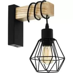 TOWNSHEND 5 Black/Oak Wall Light - black, brown - Eglo