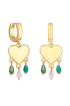 Gold Burnished Heart Bead Charm Hoop Earrings