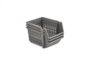 Whitefurze Stacking Basket Set, 18cm, 3pcs, Silver