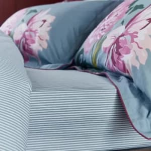 Joules Melrose Floral Blue 100% Cotton Fitted Sheet Light Blue