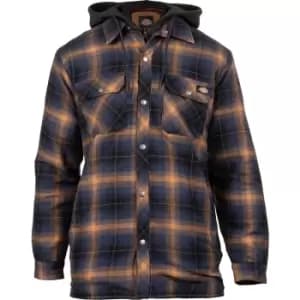 Dickies Mens Fleece Hood Flannel Shirt Jacket Blue L in Navy, Size Large Cotton