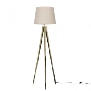 Nero Gold Tripod Floor Lamp with Beige Aspen Shade