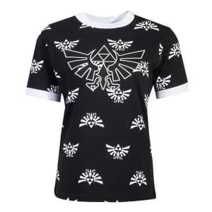 Nintendo - Hyrule Royal Crest With All-Over Print Pattern Womens Large T-Shirt - Black/White