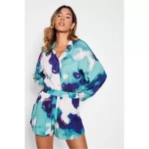 I Saw It First Printed Floaty Shorts Co Ord - Blue