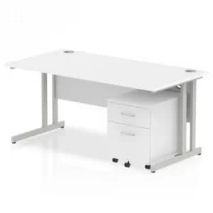 Impulse 1600 Straight Cantilever Workstation 500 Two drawer mobile Pedestal Bundle White