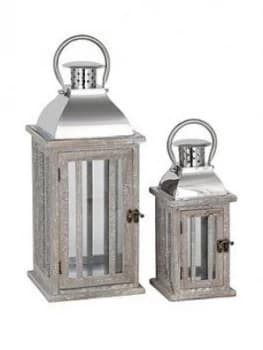 Pacific Lifestyle Set 2 Natural Wood And Metal Lanterns