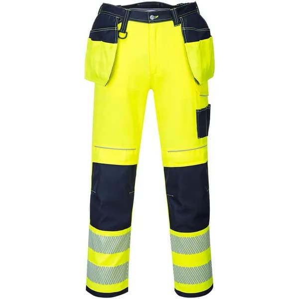 Portwest PW3 Hi Vis Holster Pocket Work Trousers T501YNS30 Colour: Yellow / Navy
