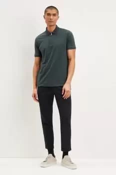 Mens Slim Fit Plain Zip Polo - Khaki - L