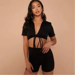 I Saw It First Petite Wrap Front Top and Shorts Set - Black