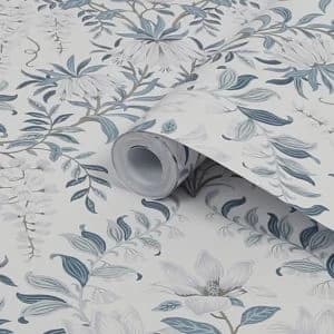 Laura Ashley Parterre Off White & Seaspray Damask Smooth Wallpaper