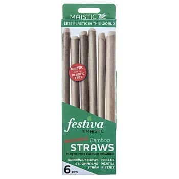 Maistic Natural Drinking Bamboo Straws - 6 pack