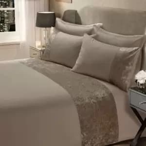 Sienna Crushed Velvet Panel Duvet Cover With Pillow Case Set Latte King
