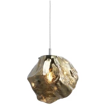 Endon Collection Lighting - Endon Rock Modern Contemporary Single Pendant Light Metallic Bronze Glass Shade Chrome Plated