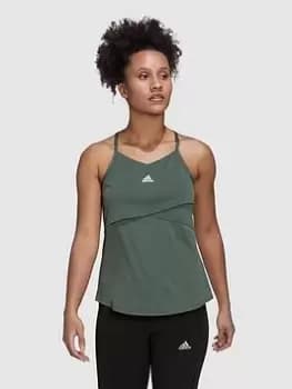 Adidas Yoga Studio Crossback Tank, Dark Green Size M Women