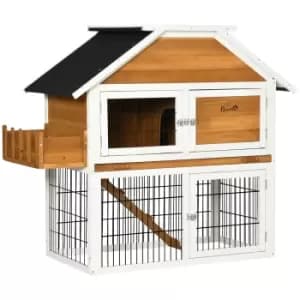 Pawhut 2 Tier Wooden Rabbit Hutch Guinea Pig Cage With Plant Box Tray Ramp