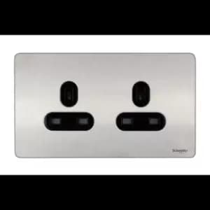 Schneider Electric Ultimate Screwless Flat Plate - Double Unswitched Power Socket, 13A, GU3460BSS, Stainless Steel with Black Insert