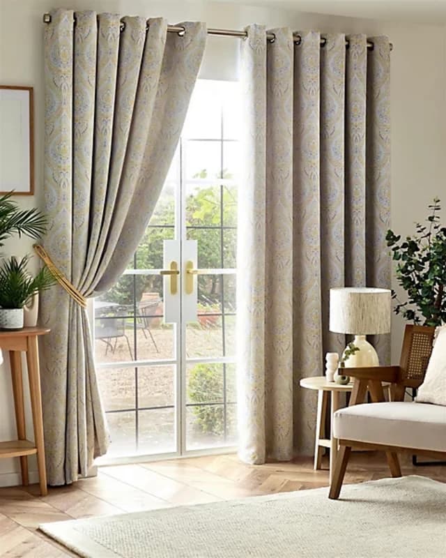 Victoria Triple Woven Ready Made Eyelet Blackout Curtains Ochre