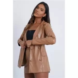 I Saw It First Taupe Double Breasted Faux Leather Blazer - Brown