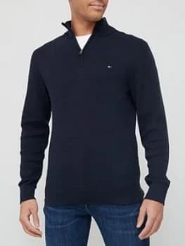 Tommy Hilfiger Zig Zag Structure Quarter Zip Knitted Jumper - Navy