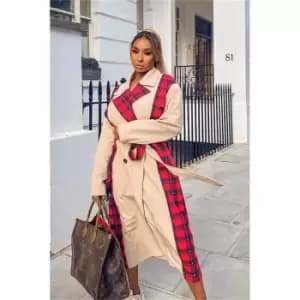 I Saw It First Stone Contrast Check Maxi Length Trench Coat - Brown