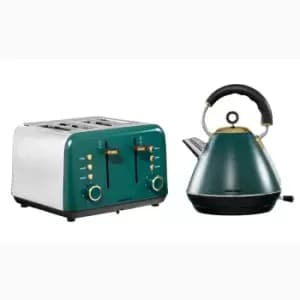 Daewoo SDA2285GE Emerald 1.7L Pyramid Kettle and SDA2288GE Emerald 4 Slice Toaster Set