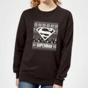 DC Superman Knit Pattern Womens Christmas Sweatshirt - Black