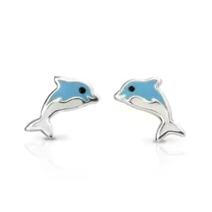 JG Signature Childrens Silver Enamel Dolphin Stud Earrings