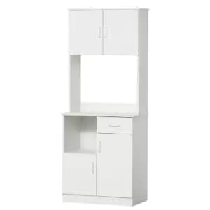 Homcom Freestanding Kitchen Pantry Storage Cabinet With Microwave Shelf Drawers White Wood Grain Effect