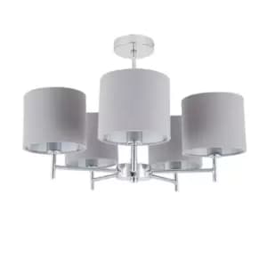 Silver Metal and Grey Linen 5 Arm Pendant