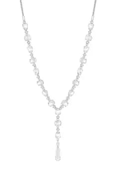 Silver Crystal Open Stone Y Drop Necklace