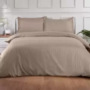 Brentfords Satin Stripe Quilt Super King Duvet Cover With Pillowcase Set Mink