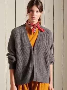 Superdry Alpaca Blend Cardigan - Grey, Size 10, Women